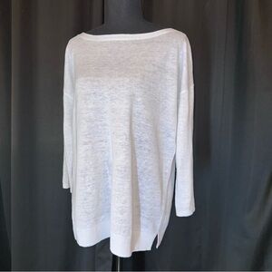 Talbots‎ Linen Tunic Top 3/4 Sleeve Round Neck Solid Pullover Sz M Tie Neck EUC